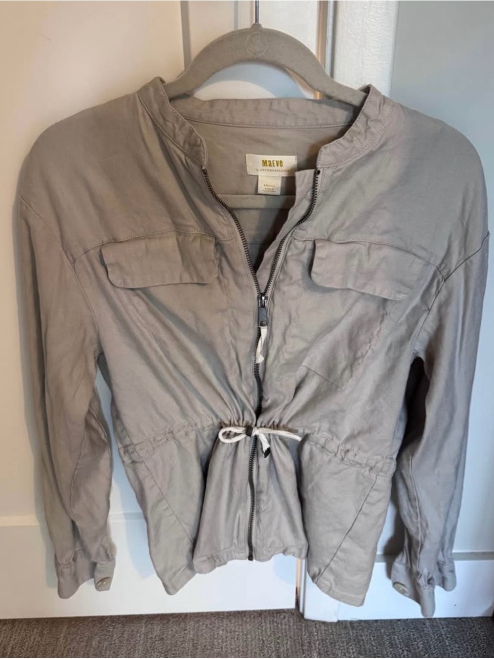 Maeve Taupe Drawstring Waist Utility Jacket